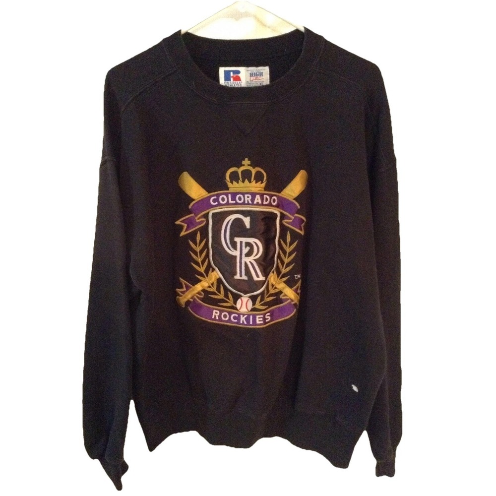 Vintage 90's Colorado Rockies Russell Athletic Long Sleeve Black Sweater Size XL